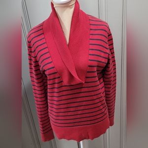 Banana Republic Red with Blue Stripes Women's Cowl Neck Sweater Size Medium